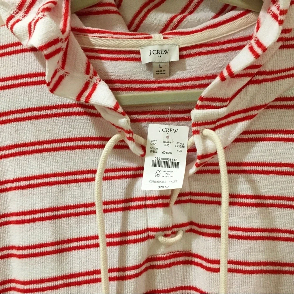 J.Crew white Orange Striped towel terry open sweater top hoodie - Picture 7 of 7